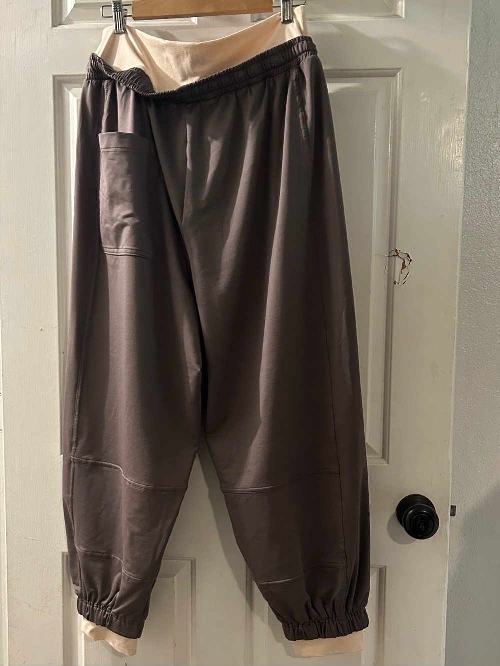 Free People Dark Brown Jogger Pants with Cream Waistband - Picture 3 of 4
